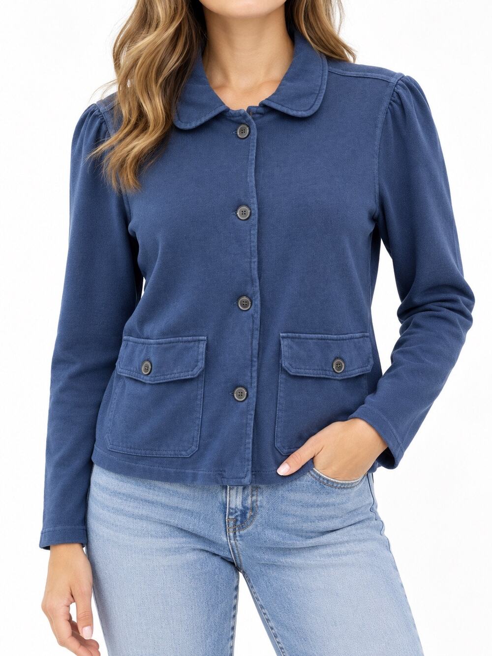 LUCKY BRAND Navy Blue Cotton Jersey Knit Utility Jacket Small Casual Chore